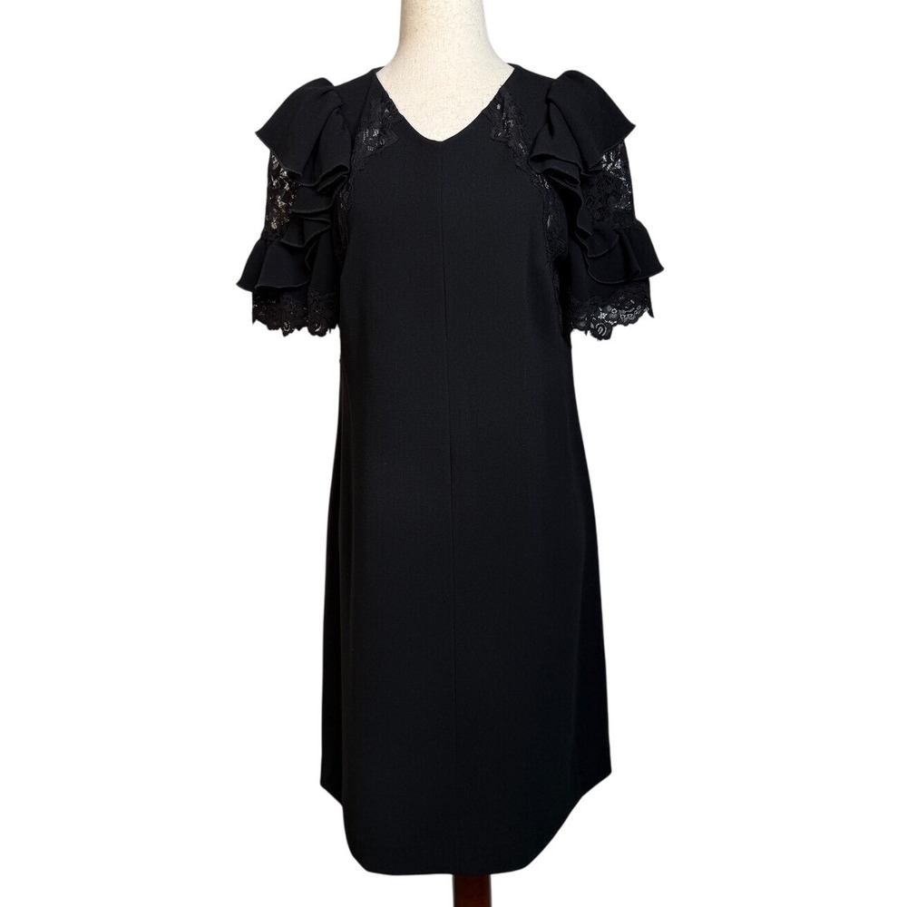 Rebecca Taylor Black Dress Lace Ruffle Sleeve Party Cocktail‎ Size 6